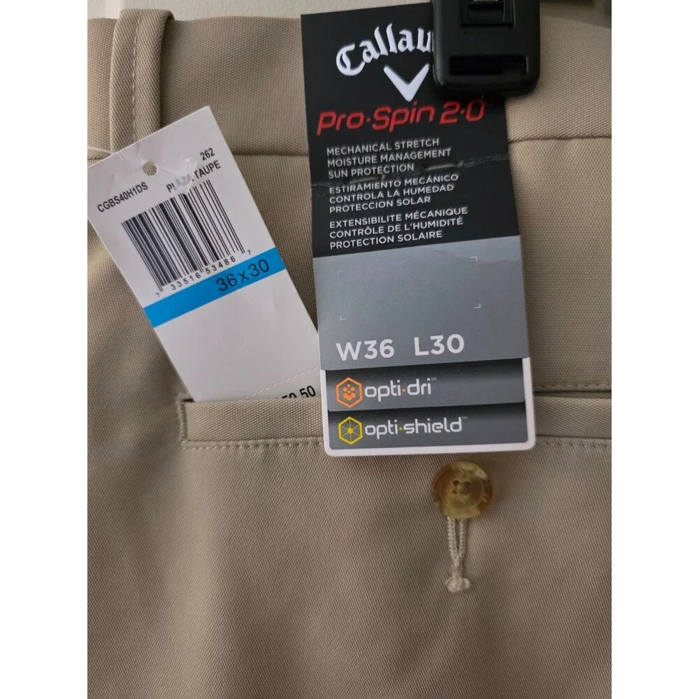 Callaway New Golf Pants Mens 36x30 Pro Spin 2.0 Straight Leg Relaxed Taupe